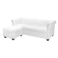 vidaxl sofa chesterfield en forma de l cuero sintetico blanco