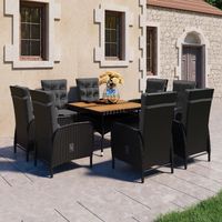 vidaxl set de comedor de jardin 9 pzas ratan pe y madera acacia negro