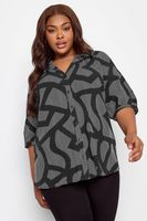 yours blusa negra estampada escote de muesca mujer curvy y tallas grandes yours