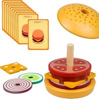 juguetes de hamburguesa de madera atractivos - juego de comida de juego montessori para ninos pequenos con juegos de clasificacion de tarjetas de pedido para edades de 3