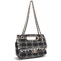 nicole lee bolso de mano bolso clutch estilo tweed con solapa negro para mujer