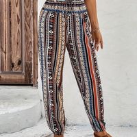 pantalones jogger con estampado tribal y nudo frontal pantalones sueltos con cintura elastica para vacaciones ropa de mujer