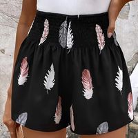 pantalones cortos sueltos de cintura alta con estampado de plumas pantalones cortos casuales con cintura elastica para primavera y verano ropa de mujer