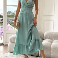 vestido de cuello sobrepelliz solido elegante vestido de manga con volantes para primavera y verano ropa de mujer para bodas graduaciones compromisos ceremonias fiestas vacaciones y cumpleanos