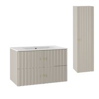 set de muebles con lavabo encastrado y columna estratificado 80cm