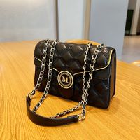 bolso de hombro cuadrado con solapa en forma de letra m para mujeres bolso cruzado elegante con cadena y estampado de rombos