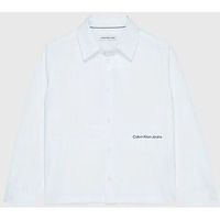 calvin klein jeans camisa manga larga ib0ib01497 logo poplin-yaf bright white para nino