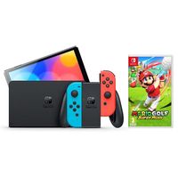 nintendo switch oled azul neonrojo neon  mario golf super rush