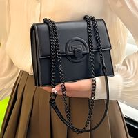 bolso de hombro cuadrado minimalista negro bolso de cadena texturizado de moda billetera de cuero de pu para mujer