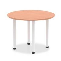 impulse 1000mm round table beech top white post leg