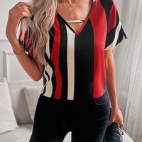 blusa de cuello en v a rayas elegante top de manga corta para primavera y verano ropa de mujer