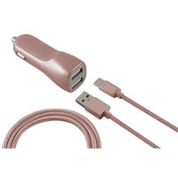 ksix cargador de coche metalizado 2x usb 21a  cable micro-usb rosa dorado