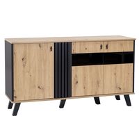 mueble aparador de madera y cristal tintado negro led 140x78x41cm