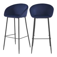 silla de bar de terciopelo azul 75 cm juego de 2