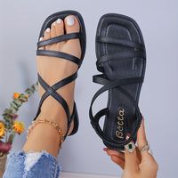 sandalias elegantes de color solido para mujer con correa de tobillo elastica ligeras y planas para la playa con bandas cruzadas y ajuste en el talon