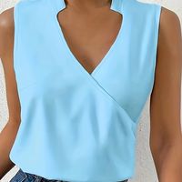 blusa sin mangas con escote cruzado de color solido elegante para primavera y verano ropa de mujer