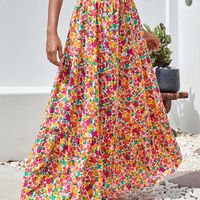 falda de cintura alta estampada floral falda maxi casual para primavera otono y verano ropa de mujer