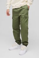 pantalon cargo ajustado con cintura elastica y etiqueta de tela con botamanga verde