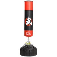 homcom saco de boxeo de pie soporte de boxeo para adultos base grande rellenable de arena 60 kg  agua 50 kg resortes r60x180 cm negro y rojo