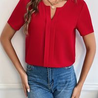 blusa de cuello en v solido blusa casual de manga corta y sencilla ropa de mujer