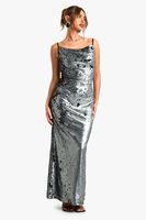 vestido lencero maxi de lentejuelas mate plisado metallics