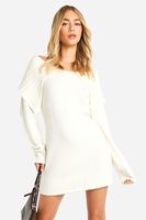 vestido jersey oversize de punto suave con escote barco y cuello cream