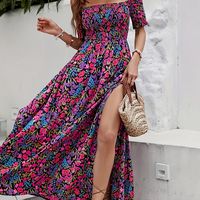 vestido con estampado floral elegante vestido corto sin mangas con fruncido y abertura para primavera y verano ropa de mujer