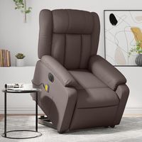 vidaxl sillon de masaje elevable electrico cuero sintetico marron