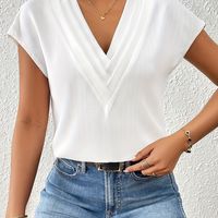 blusa de capas con cuello en v de color solido elegante top de manga corta para primavera y verano ropa de mujer