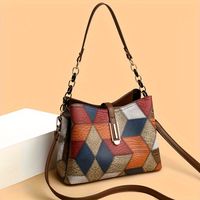 bolso de hombro bohemio de colorblock bolso de cubo de moda romboidal bolso de mano con hebilla cruzada para mujer