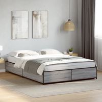 vidaxl estructura cama madera ingenieria metal gris sonoma 150x200 cm