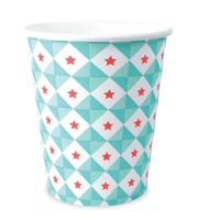 8 vasos de carton 25 cl - geometricos con estrellas azules