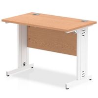 impulse 1000 x 600mm straight desk oak top white cable managed leg