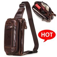 bolso de cintura de cuero genuino para hombre bolso de pecho para viajes de negocios pequeno bolso de cadera retro de capa superior de cuero de vaca