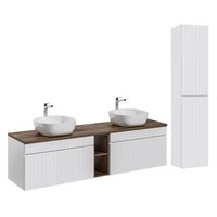 set mueble lavabo 1 2 nichos y columna estratificado blanco