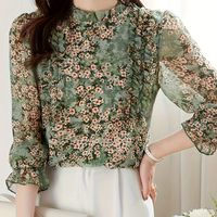 blusa con estampado floral y volantes blusa vintage de manga larga para primavera y otono ropa de mujer