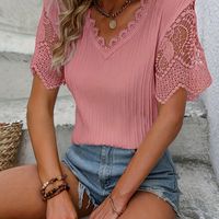 blusa de encaje con cuello en v elegante blusa de manga corta para primavera y verano ropa de mujer