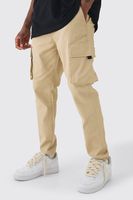 pantalon tall cargo pitillo con cintura elastica y botamanga beige