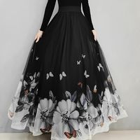 falda de cintura alta con estampado floral y mariposas elegante falda maxi con dobladillo de volantes ropa de mujer