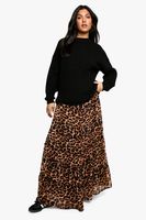 falda premama maxi escalonada de chifon con cintura elastica y estampado de leopardo multi