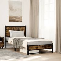 vidaxl estructura de cama sin colchon metal roble ahumado 75x190 cm