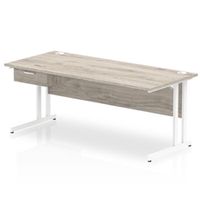 impulse 1800x800 desk grey oakwhite cantilever leg 1 drawer fixed ped