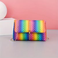 bolso de bandolera arcoiris colorido para mujeres bolso de hombro con cadena de borlas de moda bolso de solapa diario de cuero sintetico