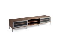 modulo de tv argel patas metal cromo y mueble mdf chapado nogal y gris