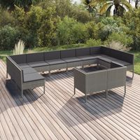 vidaxl set de muebles de jardin 12 pzas y cojines ratan sintetico gris