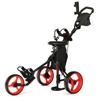 costway carro de golf plegable con 3 ruedas carrito de golf a empujar o tirar ligero y con 4 posiciones regulables en altura rojo