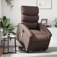 vidaxl sillon de masaje elevable electrico cuero sintetico marron