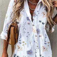 camisa estampada floral con botones delanteros camisa casual de manga larga con solapa para primavera y otono ropa de mujer