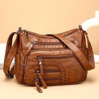 bolso de hombro de cuero suave pu para mujer con trenzado decorativo moda retro multiples bolsillos con cremallera