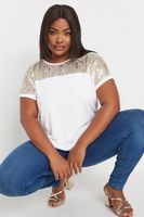 yours top blanco con panel de flores metalizadas mujer curvy y tallas grandes yours